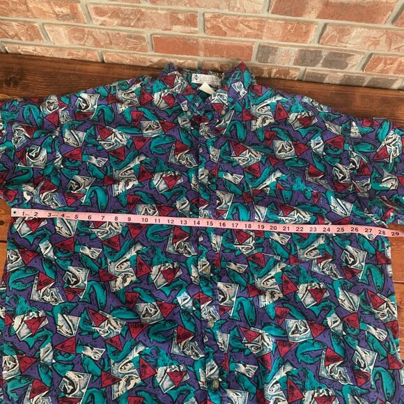 Vintage Men's Columbia Fish Print Short Sleeve Button Down Shirt GUC - Picture 9 of 13